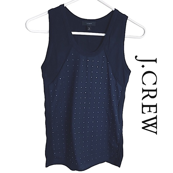 J.CREW Inset Rhinestone Studded Embellished Top Black Label Sz XXS - Picture 1 of 5